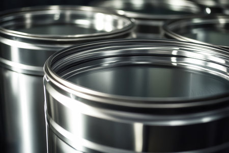 Stylish stainless steel tanks stand prominently in an industrial brewery setting, reflecting light and showing their sleek design in a creative composition.の素材