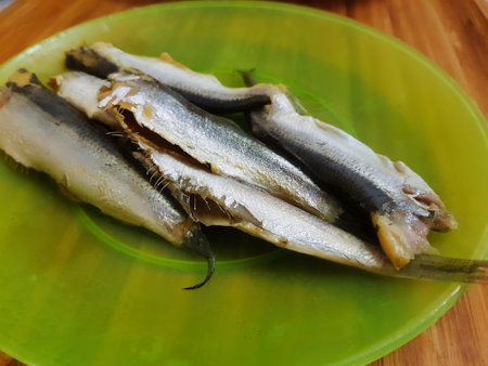 Delicate fish fillets are artistically arranged on a bright green plate, showing the freshness of the catch, ready for a flavorful culinary creation.の写真素材