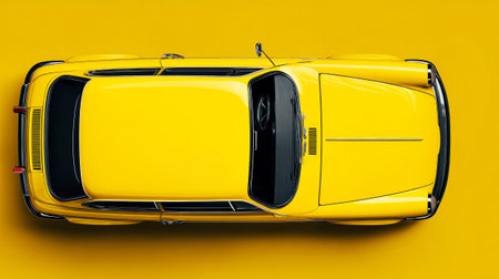 A sleek car pops against a bold yellow and black background, showing its clean lines and modern design in a minimalist style.の素材