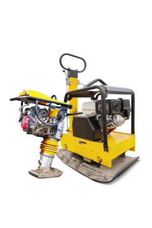 The vibratory plate and hand rammer are shown separately and are suitable for rental use in...