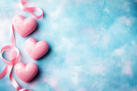 Delightful pink hearts and a flowing ribbon create a charming atmosphere perfect for romantic gestures, celebrations, and heartfelt expressions on Valentine's Day.の素材