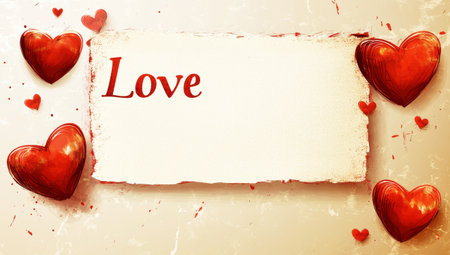 A charming vintage backdrop filled with vibrant red hearts surrounding a blank space perfect for personal love notes. Ideal for romantic greetings and heartfelt messages.の素材