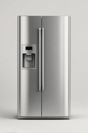 This sleek stainless steel refrigerator showcases a modern design with clean lines and advanced technology, perfect for contemporary kitchen aesthetics.の素材