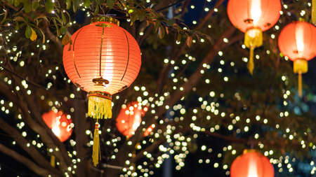 Red lanterns Many Chinese lanterns are mounted on the trees in the Chinese New Year.