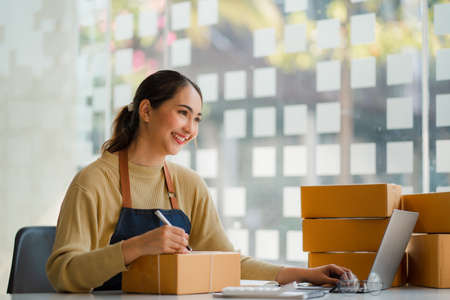start a small business SME business owners, successful female entrepreneurs Work with laptops with...