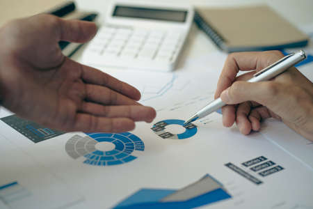 business team meeting financial data analysis team meeting in modern office strategy design and...