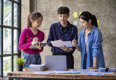 business concept ideas colleague Creative brainstorming meeting for new startup projects Young...