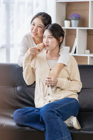 Concept of LGBT, homosexuality, portrait of two Asian women posing happily together and loving each...