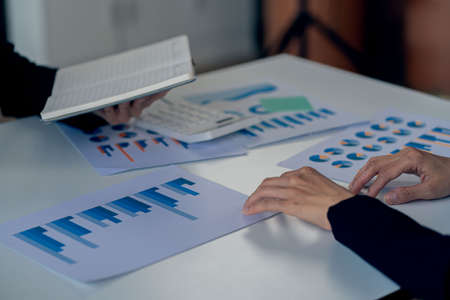 Asian business advisor meeting to analyze and discuss the situation of financial reports in the...