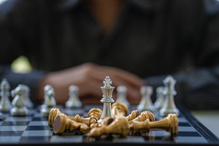 businessman playing chess board game Silver chess team and golden chess team concept for business competition.の写真素材