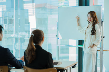 Young men and women of the new generation of entrepreneurs. Presenting a project for the satisfaction of Asian female employees
Collaborate in a creative workplace in the office.の写真素材