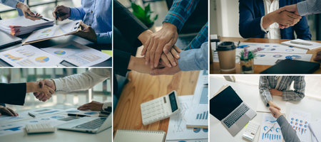 Discussion of reports displayed in charts and graphs. analyze financial statistics Take part in the overview brainstorming business people review analyze serious financial reportsの写真素材