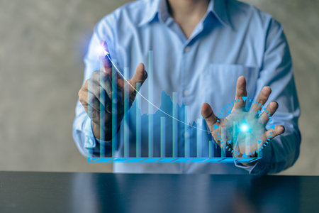 stock market concept mobile traders tablet with line graph analysis business people using laptop analysis and financial concepts and banking technology charts from laptop businessの写真素材