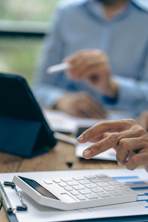 Credit finance business team explain business report from data analysis or bank marketing for loan,...