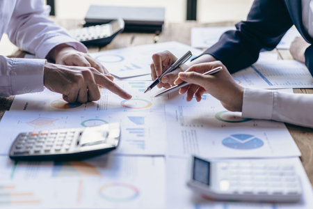 Teamwork businessman consulting, businessman discussing, plan investment analysis and marketing on...