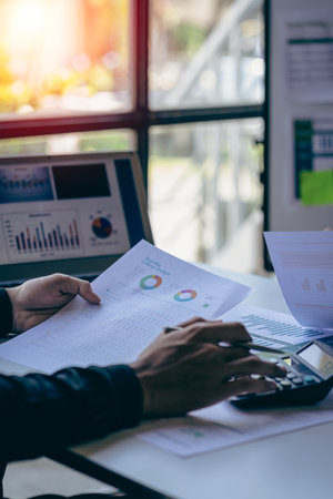 Consulting between bookkeepers and business lawyers on assets, balance sheets, stock market statistics. and annual tax law Protect your business from bribery in the office. verticaの写真素材