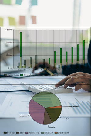 Finance and calculations on the table about expenses at the office Accountant or banker doing...