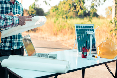 Construction team for creating blueprints Collaboration or discussion for business strategy or discussion, teamwork or engineer or architect, planning, contractor, construction, reの写真素材