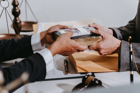 Lawyer or business consultant agrees to accept bribe, signs contract, client hands over cash,...