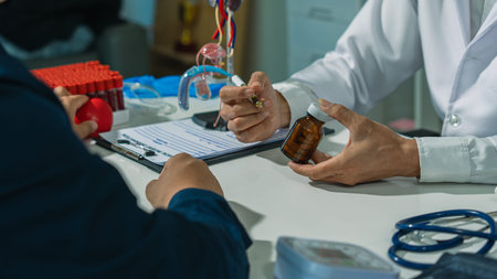The doctor and patient are discussing prostate examinations, providing advice and explanations in...