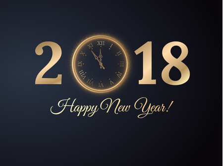 2018 New year golden text on black background.のイラスト素材