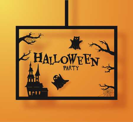 Halloween paper cutout greeting card. Trendy origami style. Vector EPS10.のイラスト素材