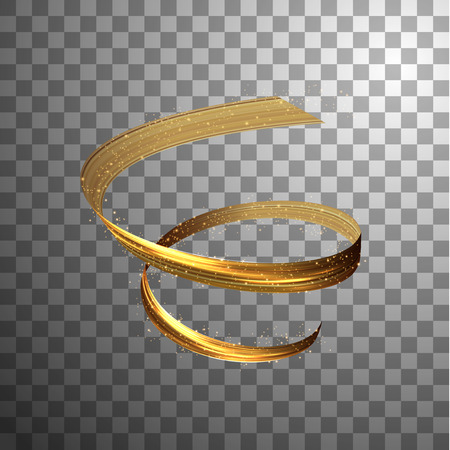 3d golden paint watercolor brush stroke or golden silk cloth stripe luxury ribbon spiral on checkered background. Vector eps10.のイラスト素材