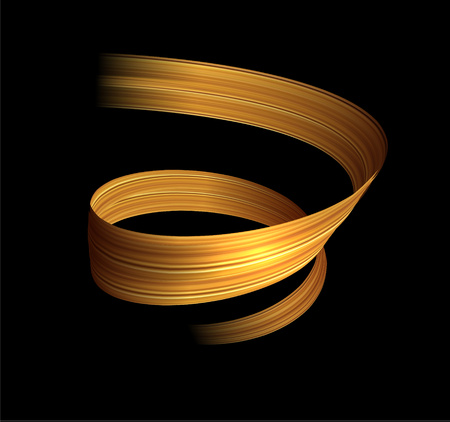 3d golden paint watercolor brush stroke luxury ribbon spiral. Vector background.のイラスト素材