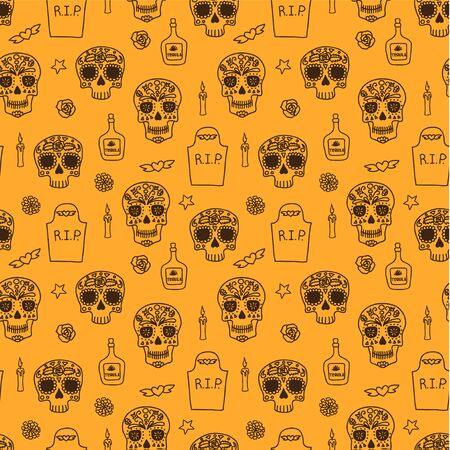 Dia de muertas seamless pattern, great design for any purposes. Vector eps10.のイラスト素材
