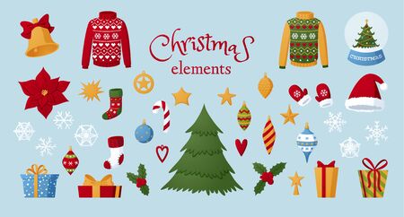 Cute hand drawn Christmas holiday characters and decorative elements collection.のイラスト素材