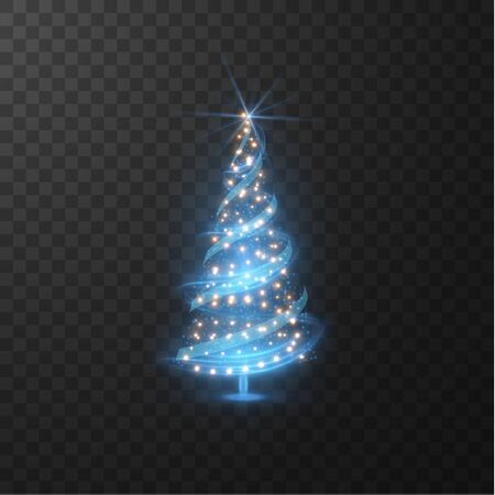 Merry Christmas transparent shiny tree silhouette on checkered backgroundのイラスト素材