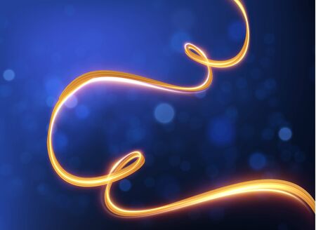 Golden ribbon with light trail effect and energy lines vector background.のイラスト素材