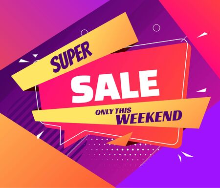 Super sale in trendy pop art style neon background. Vector eps10のイラスト素材