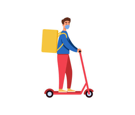 Food delivery guy riding electric scooter vector illustrationのイラスト素材