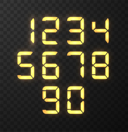 Digital numbers collection. LED numbers for time or clocks display.のイラスト素材