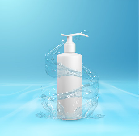 Cosmetics white plastic bottle with spiral water effect vector eps10のイラスト素材