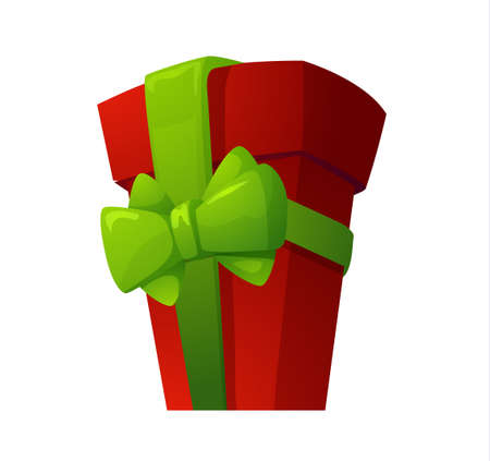 Closed present gift box with holiday wrapping and ribbon bow.のイラスト素材