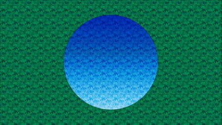Abstract background with a blue circle on a green knitted background.の写真素材
