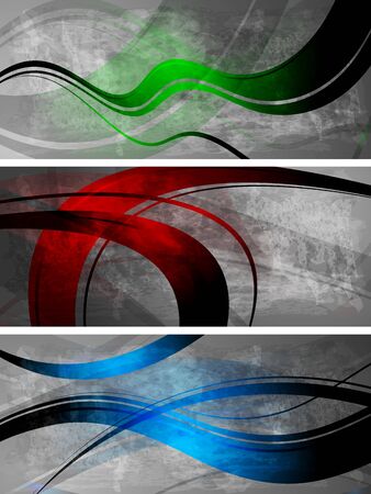 Three banners: abstract waves on grunge backgroundのイラスト素材
