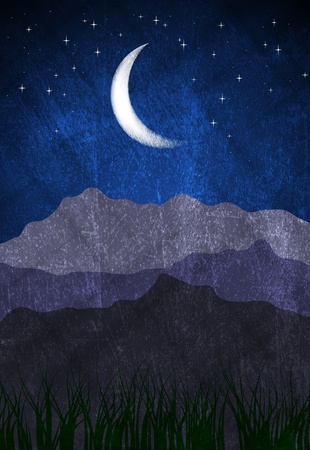Moonlight night on grunge canvas.のイラスト素材