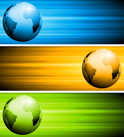 Colourful tech banners with globe.のイラスト素材