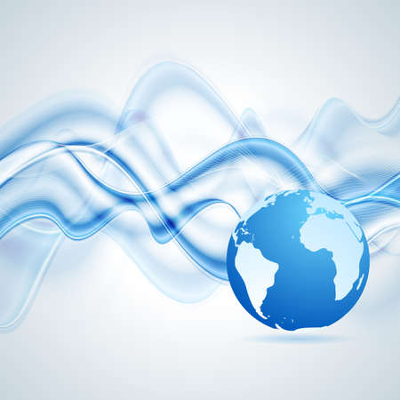Abstract blue waves background with globe. Vector designのイラスト素材