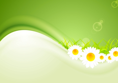 Modern bright summer background. Vector camomiles and shiny waves for designのイラスト素材
