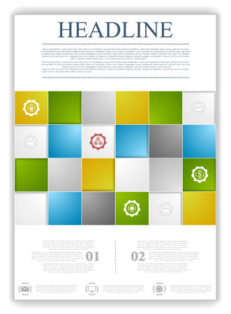 Abstract tech flyer template. Vector brochure with bright squaresのイラスト素材