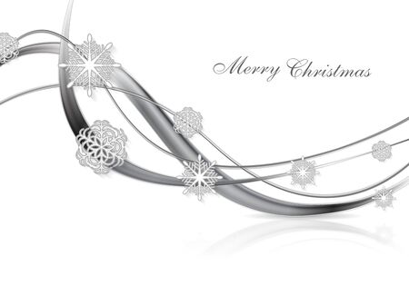 Silver metal abstract Christmas background with snowflakes and waves.のイラスト素材