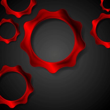 Red metal gears on black background. Vector tech designのイラスト素材