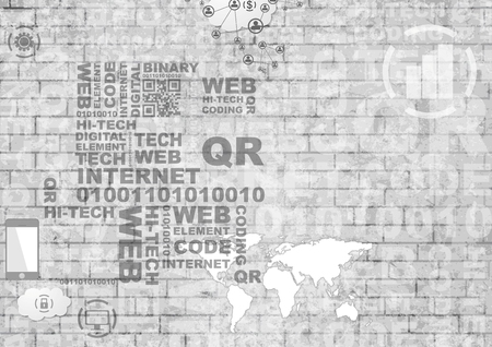 Grey hi-tech internet design on brick wall. Vector grunge backgroundのイラスト素材