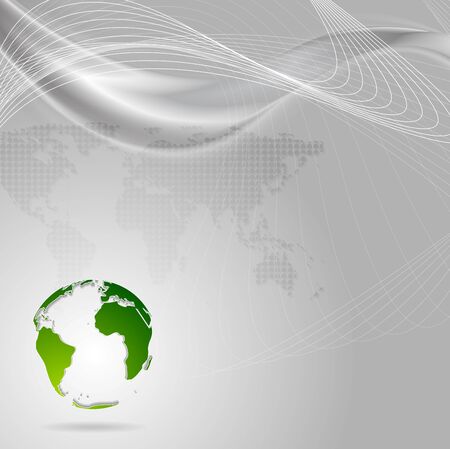 Concept technology background with waves and green globe. Vector designのイラスト素材