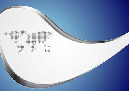 Technology background with world map and metal waves. Vector designのイラスト素材