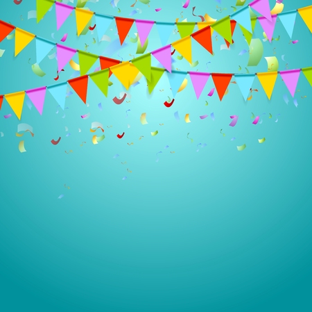 Party flags colorful celebrate abstract background with confetti. Vector designのイラスト素材